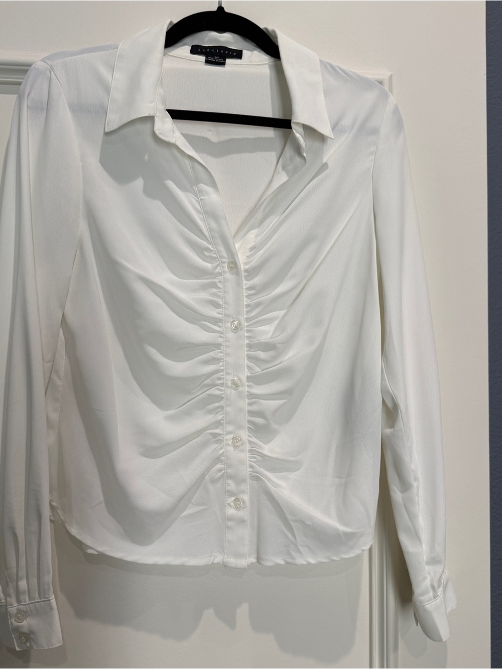 Sanctuary White Ruched Button-Front Blouse - M